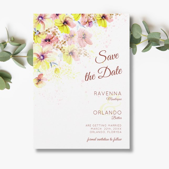 Pastell-Stiefmütterchen-Pfirsich-Gelb-Blumen-Roman Save The Date (Von Creator hochgeladen)
