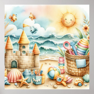 Pastell-Strand-Kinderzimmerplakat Poster