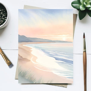 Pastell-Strand-Sonnenuntergang-Küsten-Aquarell Postkarte