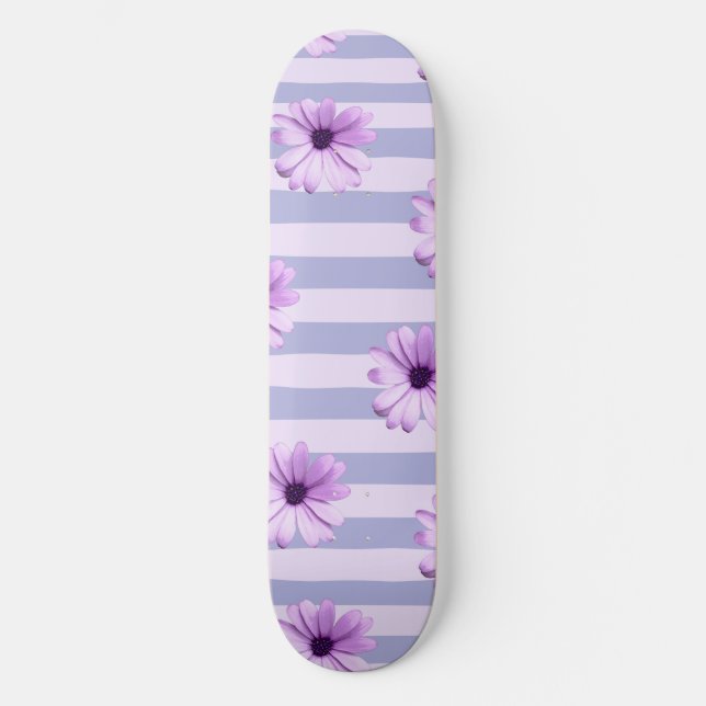 Pastell-Streifenmuster mit Gänseblümchen Skateboard (Vorderseite)