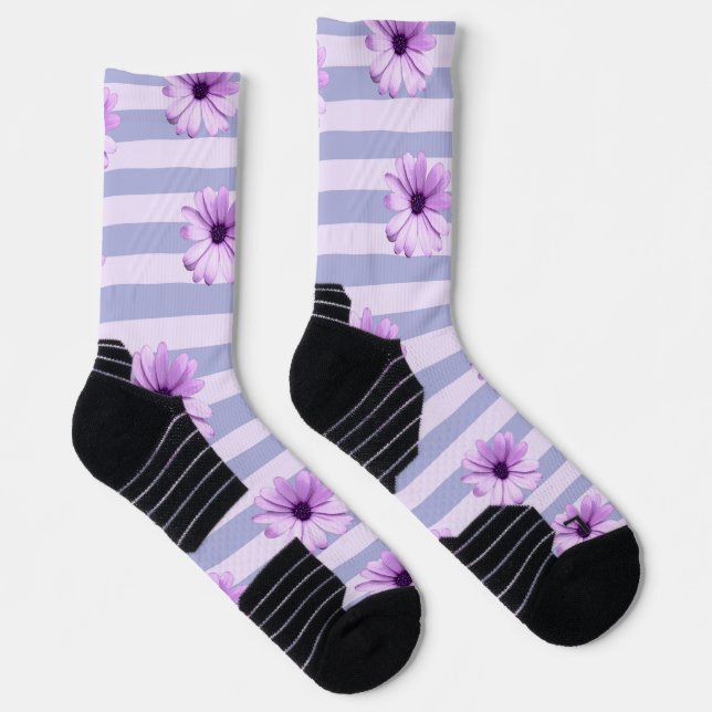 Pastell-Streifenmuster mit Gänseblümchen Socken (Rechts)
