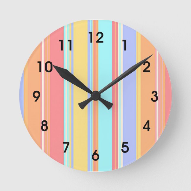 Pastell-Streifenmuster Runde Wanduhr (Vorderseite)