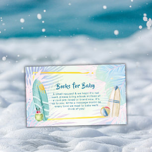 Pastell-Surfboard-Plam-Strand-Bücher-Baby-Party Begleitkarte