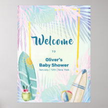 Pastell Surfbrett Palm Beach Baby Shower Willkomme