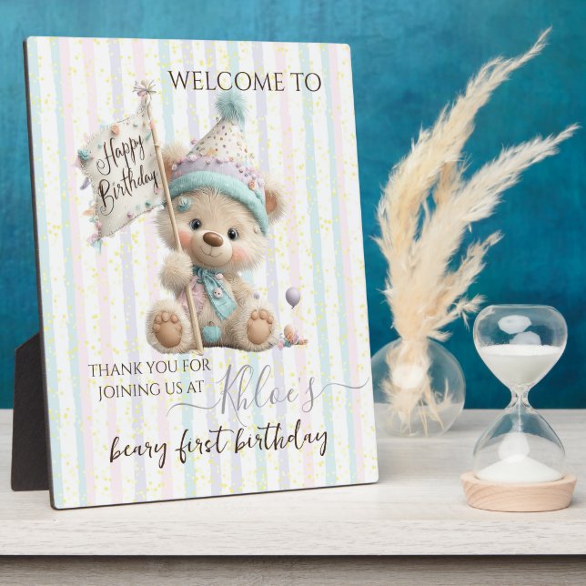 Pastell-Teddybär-Geburtstag  Fotoplatte (Seite)