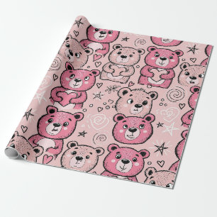 Pastell-Teddybär-Herz-Muster Geschenkpapier