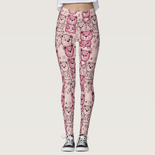 Pastell-Teddybär-Herz-Muster Leggings