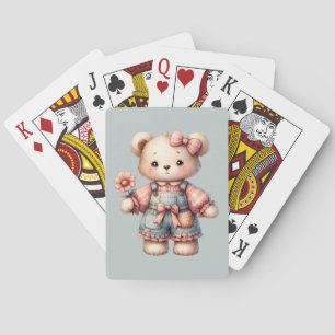 Pastell-Teddybär mit Blumen und Overall Spielkarten