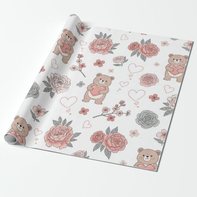 Pastell-Teddybär-Nursery-Muster Geschenkpapier (Ungerollt)