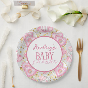 Pastell-Tee- und Donut-Baby-Shower-Papierplatte Pappteller
