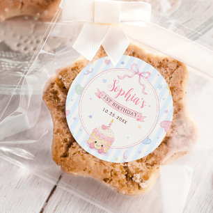 Pastell-Torte Party Mädchen Erster Geburtstag Runder Aufkleber