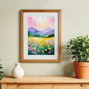 Pastell-Traumlandschaft Blühende Hügel Wandkunst Poster