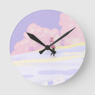 Pastell-Traumlandschaft-Spaziergänger Runde Wanduhr