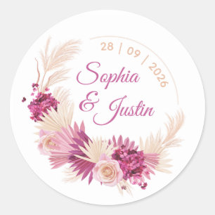 Pastell-Tropische Hochzeit-Aufkleber Florales Etik Runder Aufkleber