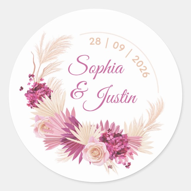 Pastell-Tropische Hochzeit-Aufkleber Florales Etik Runder Aufkleber (Vorderseite)
