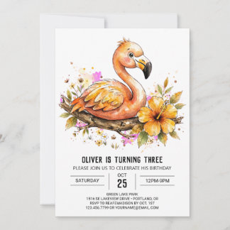 Pastell-Tropischer-Flamingo-Geburtstag Einladung