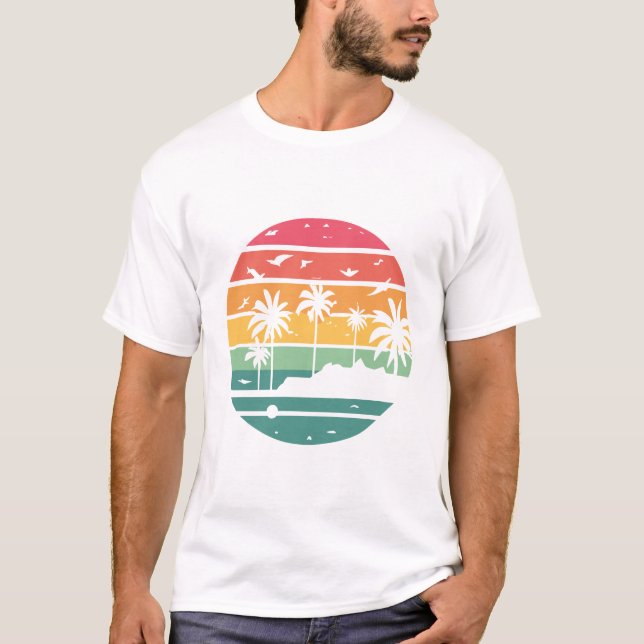 Pastell-Tropischer-Sonnenuntergang-Palmenbaum-Desi T-Shirt (Vorderseite)