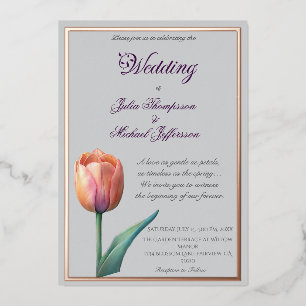 Pastell-Tulpen-Hochzeitssuite Elegante Typografie Folieneinladung