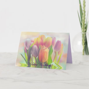 Pastell Tulpen mit benutzerdefiniertem Text Geburt Karte