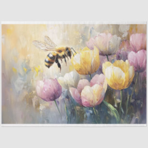 Pastell-Tulpen und Bienen-Decoupage Seidenpapier