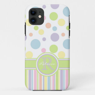 Pastell-Tupfen und -Streifen mit Name und Initiale Case-Mate iPhone Hülle