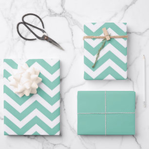 Pastell Türkis & Weiß Chevron Hochzeit Geburtstag Geschenkpapier Set