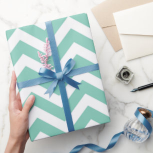 Pastell Türkis & Weiße Chevron-Hochzeit Geburtstag Geschenkpapier