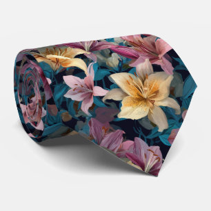 Pastell- und Creme-Lilien-Blumenmuster Krawatte