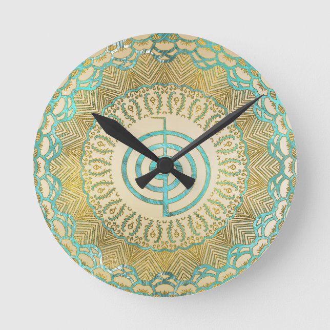 Pastell und GoldChoku Rei Symbol in der Mandala Runde Wanduhr (Vorderseite)