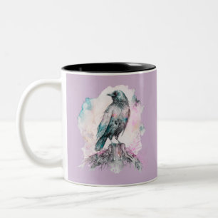 Pastell und schwarzer Rabe Gruseliger Halloween-Sp Zweifarbige Tasse