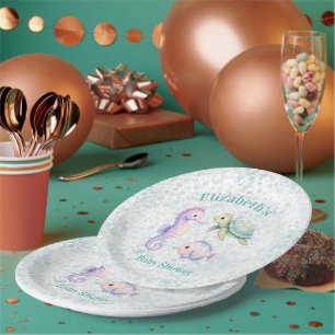 Pastell Unter dem Meer Baby Shower Pappteller