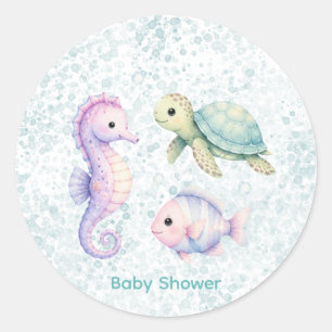 Pastell Unter dem Meer Baby Shower Runder Aufkleber