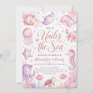 Pastell Unter dem Meer Ozean-Tiere Baby-Party Einladung