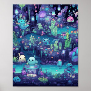 Pastell-Unterwasser-Baby-Meereskreaturen-Plakat Poster