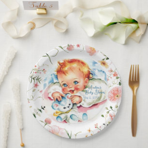 Pastell-Vintage-Baby-Mädchen-Baby-Party-Papiertell Pappteller