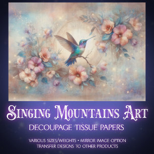 Pastell-Vintage-Blumen & Kolibri-Decoupage Seidenpapier