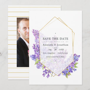 Pastell-Violett und Gold geometrisches Herbarium H Save The Date