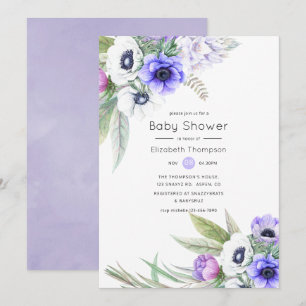 Pastell-Violett- und Pflaumen-Blumen-Baby-Party Einladung