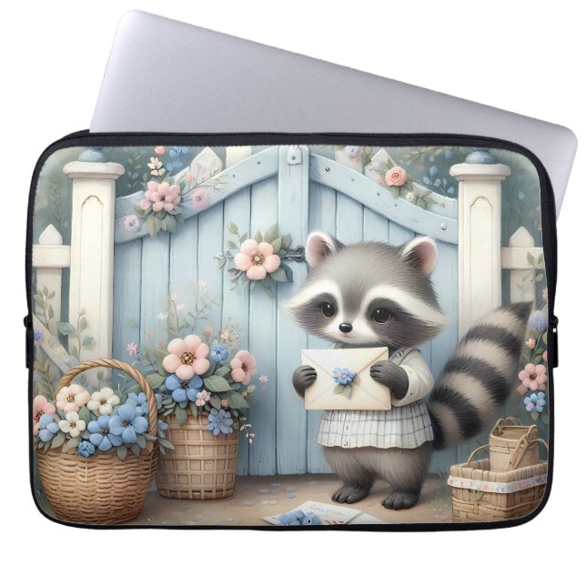 Pastell-Waschbär-Briefgarten Laptopschutzhülle (Vorderseite)