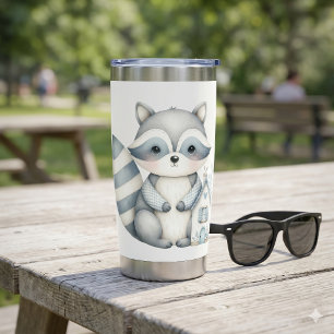 Pastell-Waschbären-Cottage Neutrale Waldszene Thermobecher