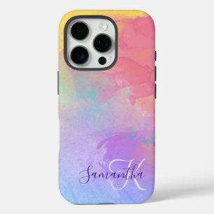Pastell Wasserfarbe Abstrakt und Monogramm iPhone 16 Pro Hülle