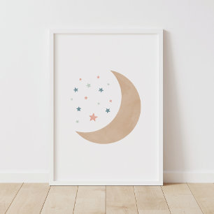 Pastell-Wasserfarbe Mond und Sterne Kinderzimmer P Poster