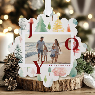 Pastell-Wasserfarbe-Weihnachtsbäume Rot Freude Fot Ornament Karte