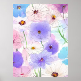 Pastell-Wasserfarben-Blumenposter – sanfte Kunstst Poster