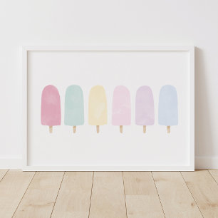 Pastell-Wasserfarben-Eis-am-Stiel-Mädchenzimmer Po Poster
