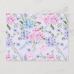 Pastell-Wasserfarben-Hortensienblüten in Mischfarb Postkarte