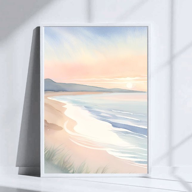 Pastell-Wasserfarbenmalerei der Ozeanküste Poster (Von Creator hochgeladen)