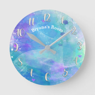 Pastell Watercolor Aquamarin Mermaid Schwanz Perso Runde Wanduhr