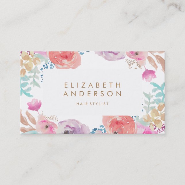 Pastell Watercolor Blume Business Card Visitenkarte (Vorderseite)