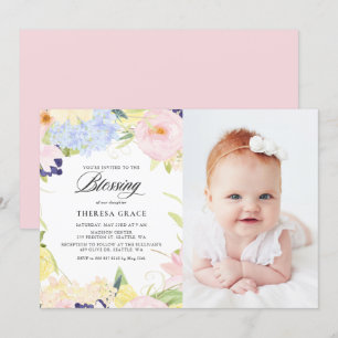 Pastell Watercolor Blumenrahmen Foto Segen Einladung